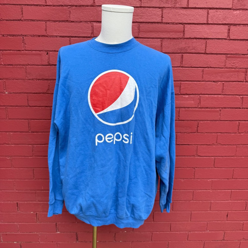 Vintage Pepsi Sweatshirt Mens 2XL Blue Logo Graphic Crew Neck Pullover